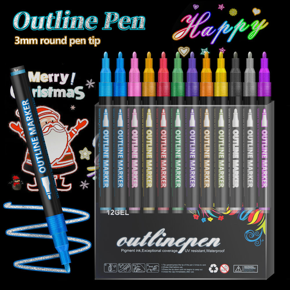 Double Line Outline Pens-8/12/24/36 Colors