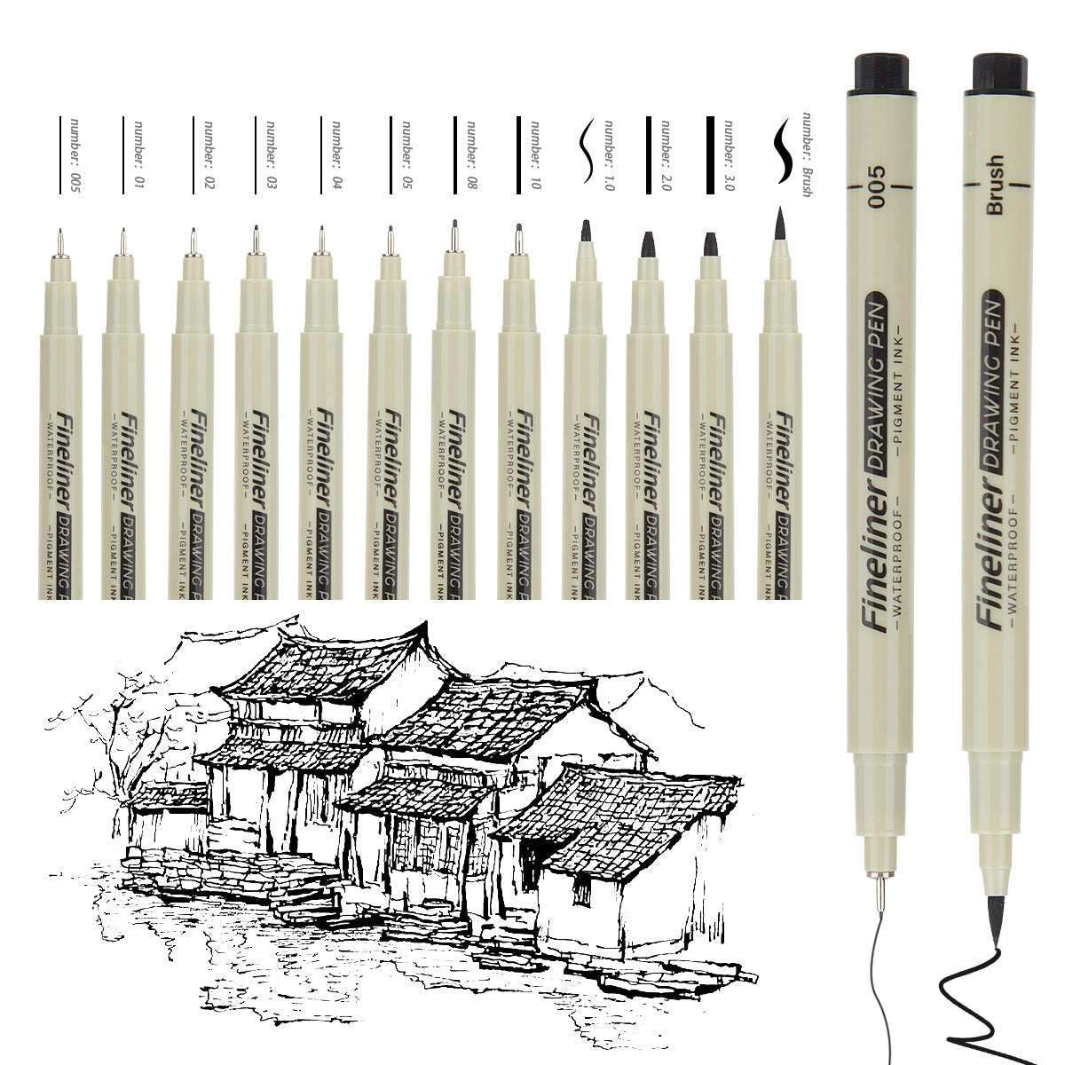 Black Fineliner Pens - Set of 12