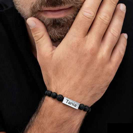 Personalize|Engraved Volcanic Stone Beaded Bracelet