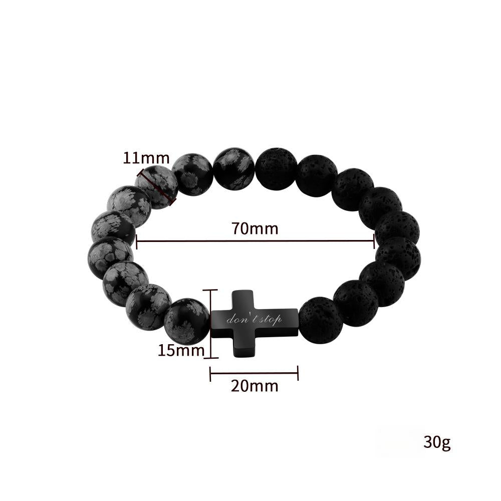 Personalize|Black Turquoise + Volcanic Stone CustomText Hommes Bracelet