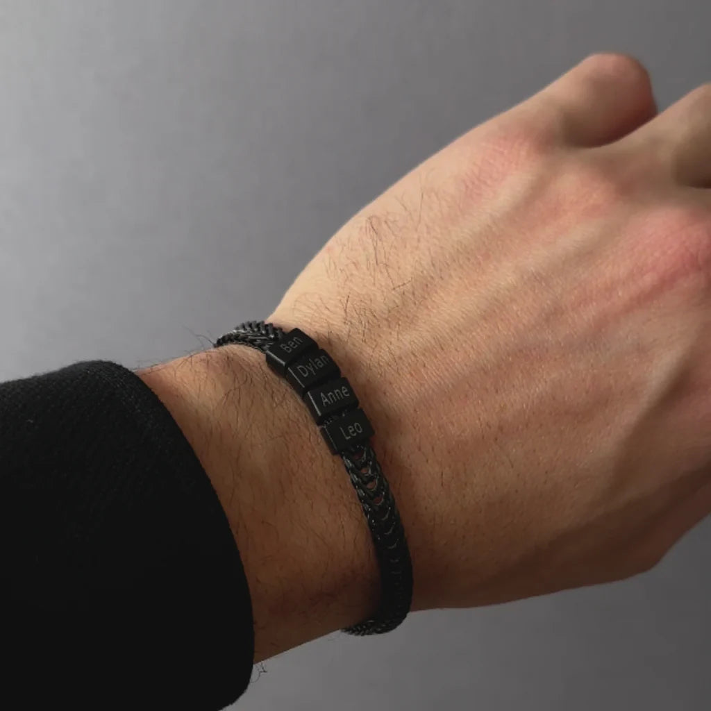 Personalize|Dan Bracelet - Dad Bracelet With Kids’ Names- Black