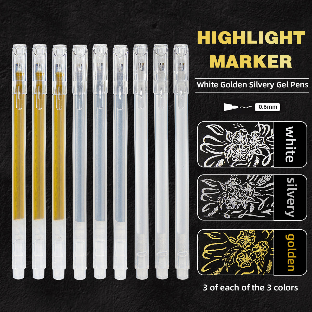 0.6mm Artistic Highlighter-Set of 9 (3 Color)