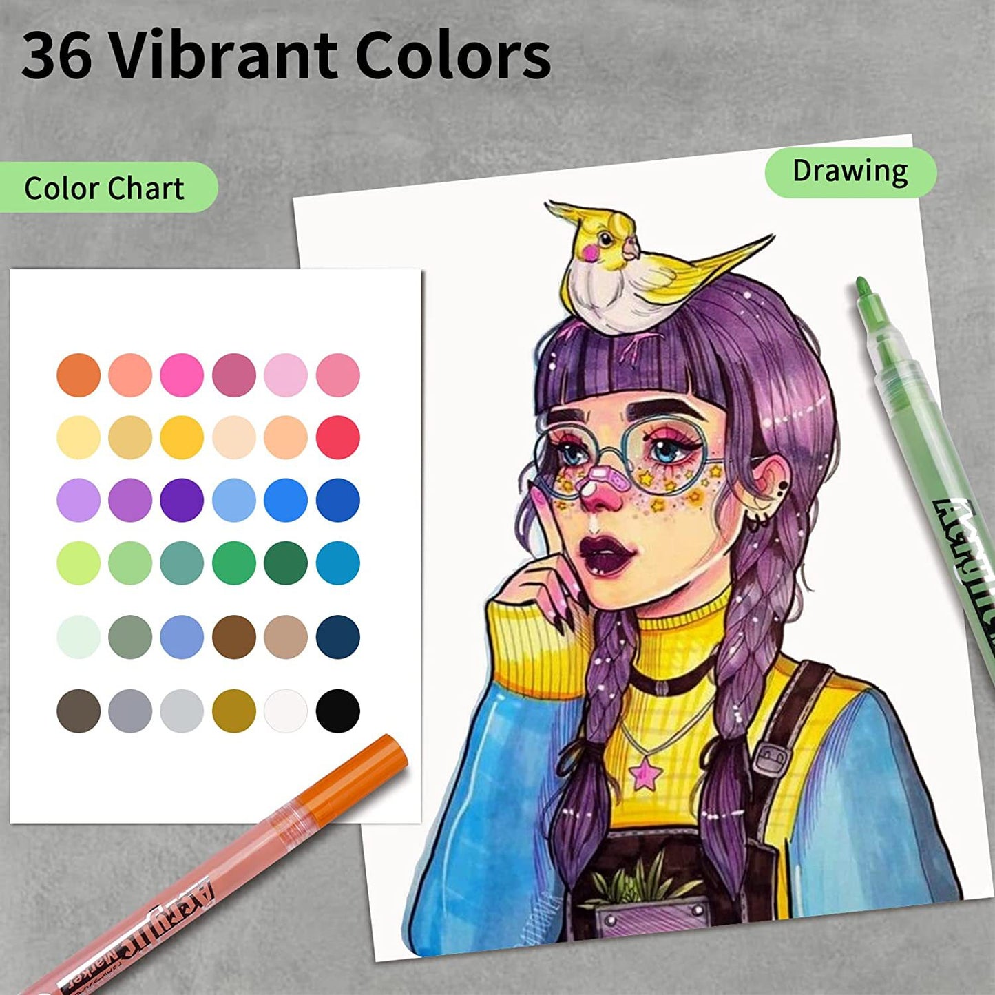 Quick-Drying Acrylic Markers - 12/18/24/36/48/60 Color Set