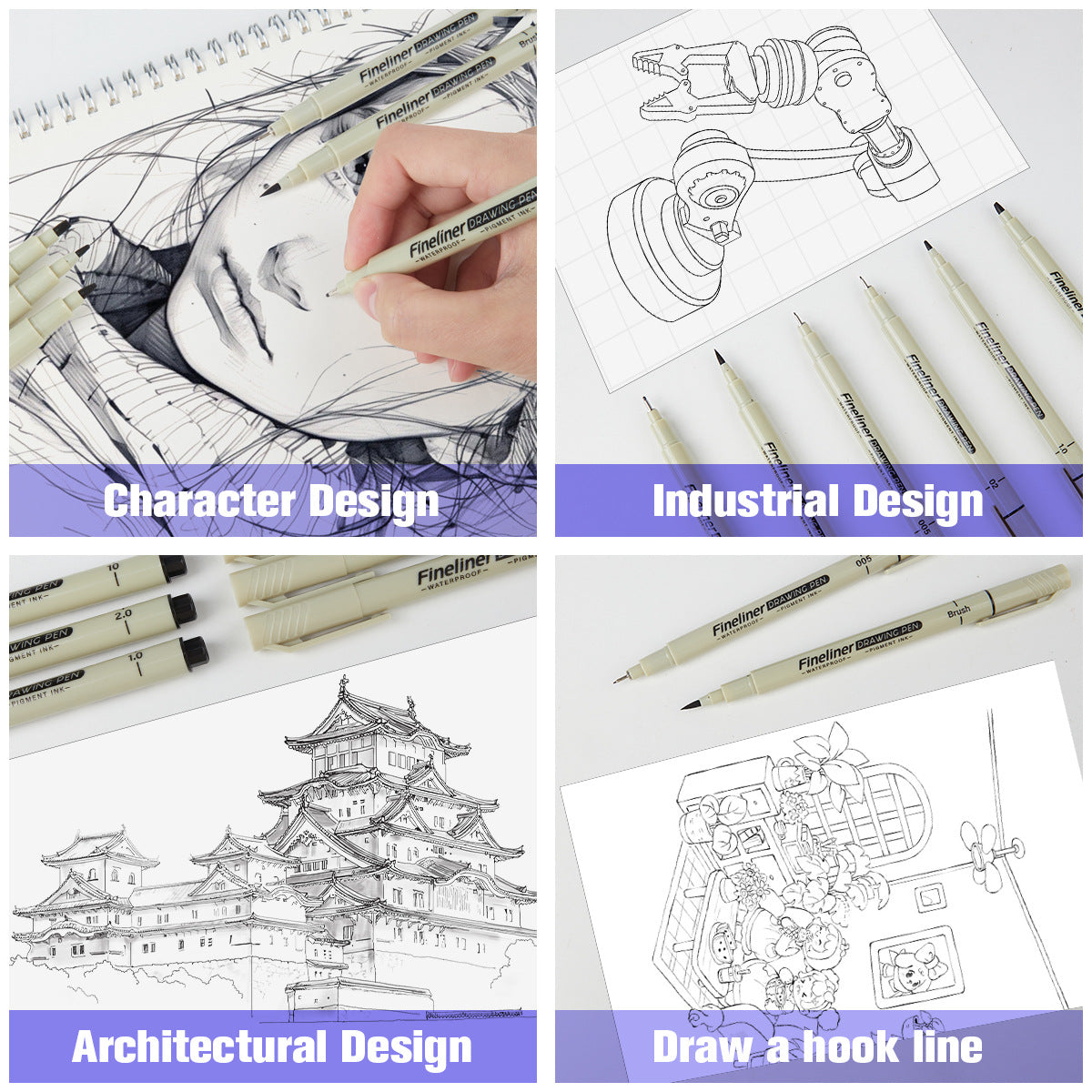 Black Fineliner Pens - Set of 12