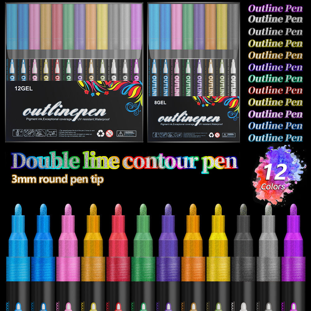 Double Line Outline Pens-8/12/24/36 Colors