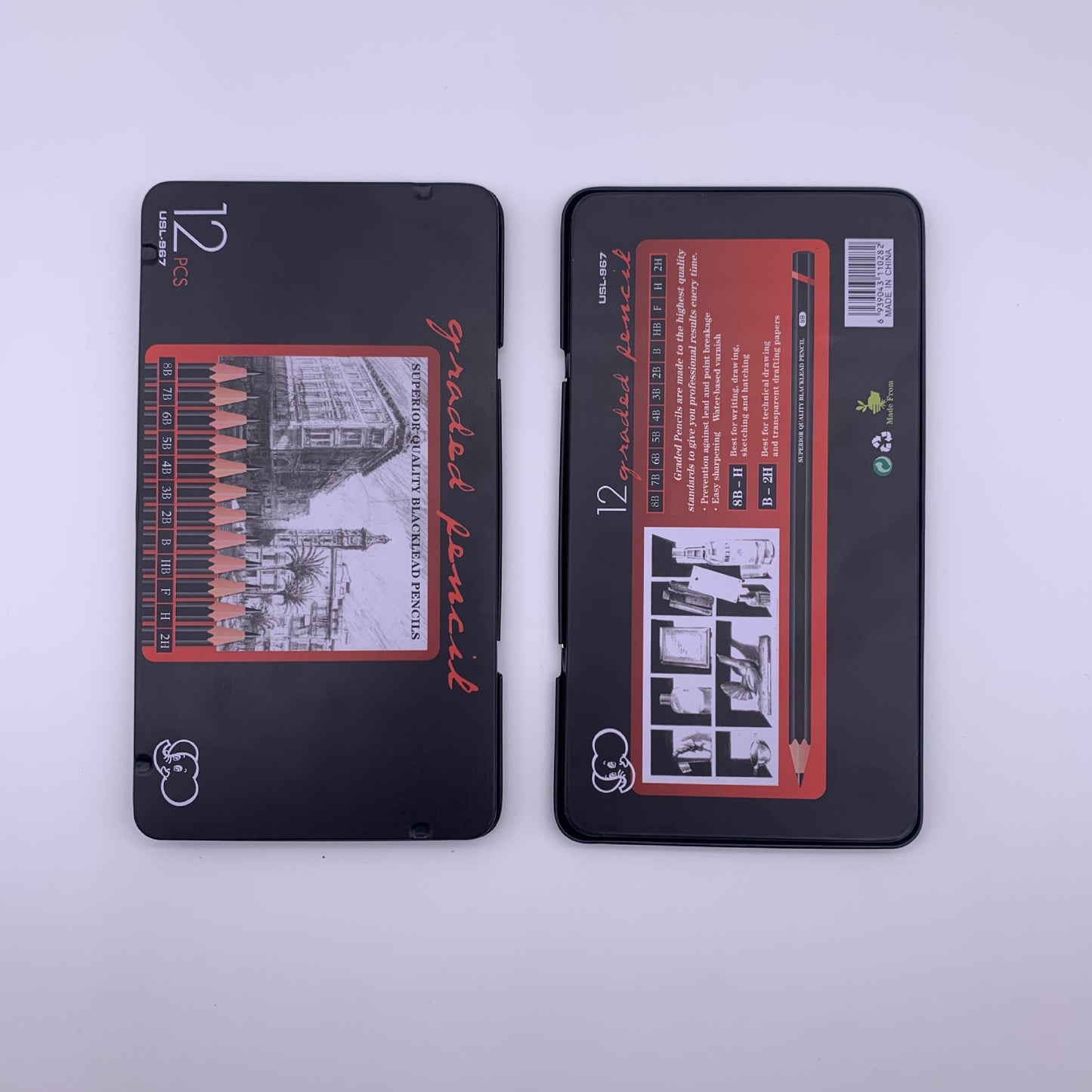 2H-8B Sketching Pencils in Tin Box