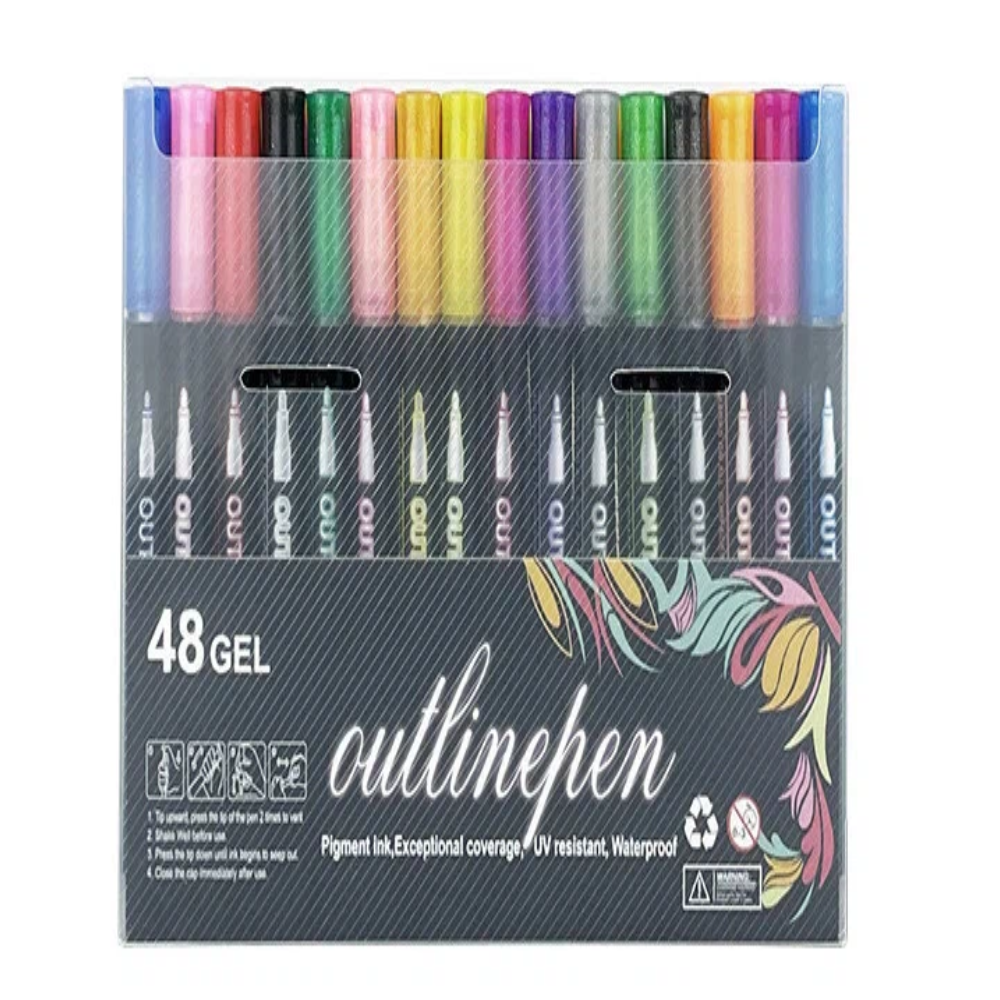 Dual-Line Glitter & Metallic Marker Pens - 48/60 Color Set