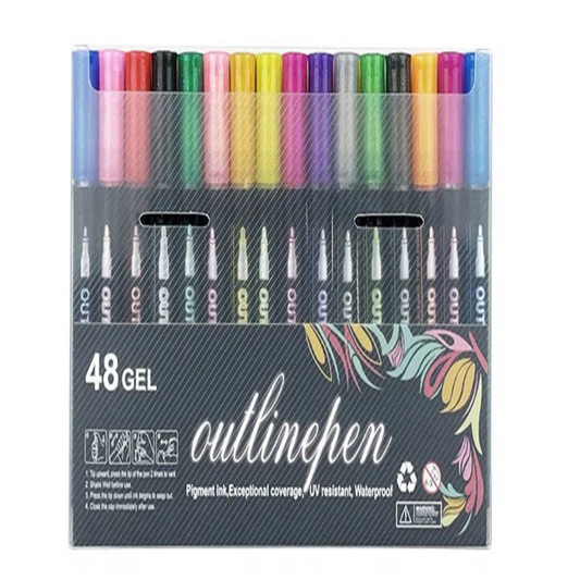 Dual-Line Glitter & Metallic Marker Pens - 48/60 Color Set