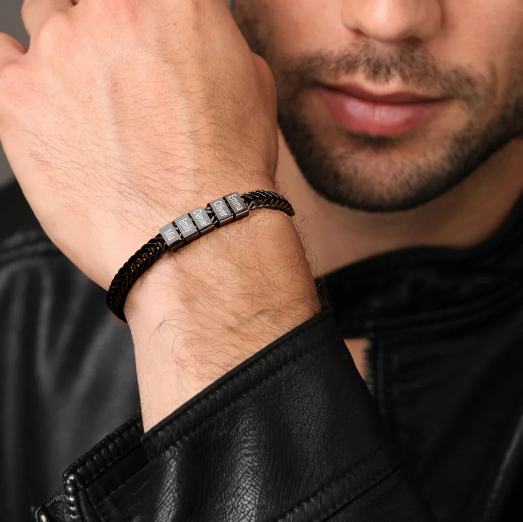 Personalize|Dan Bracelet - Dad Bracelet With Kids’ Names- Black