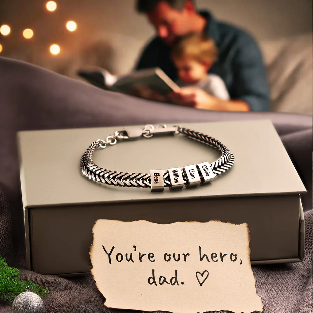 Personalize|Dad Bracelet With Kids’ Names - Silver