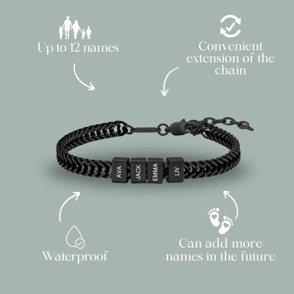 Personalize|Dan Bracelet - Dad Bracelet With Kids’ Names- Black