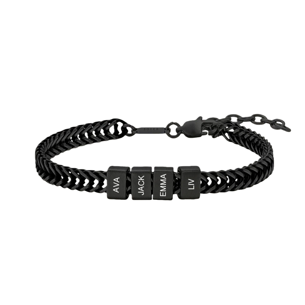 Personalize|Dan Bracelet - Dad Bracelet With Kids’ Names- Black