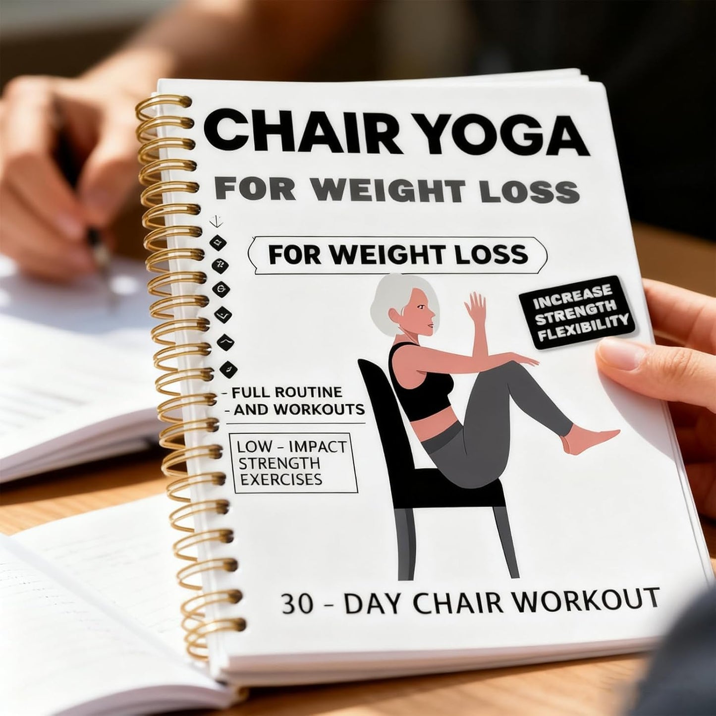 30-Day Chair Yoga Weight Loss Spiral Notebook Exercise Guide