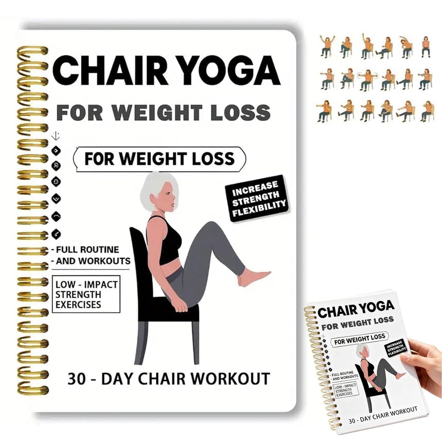 30-Day Chair Yoga Weight Loss Spiral Notebook Exercise Guide
