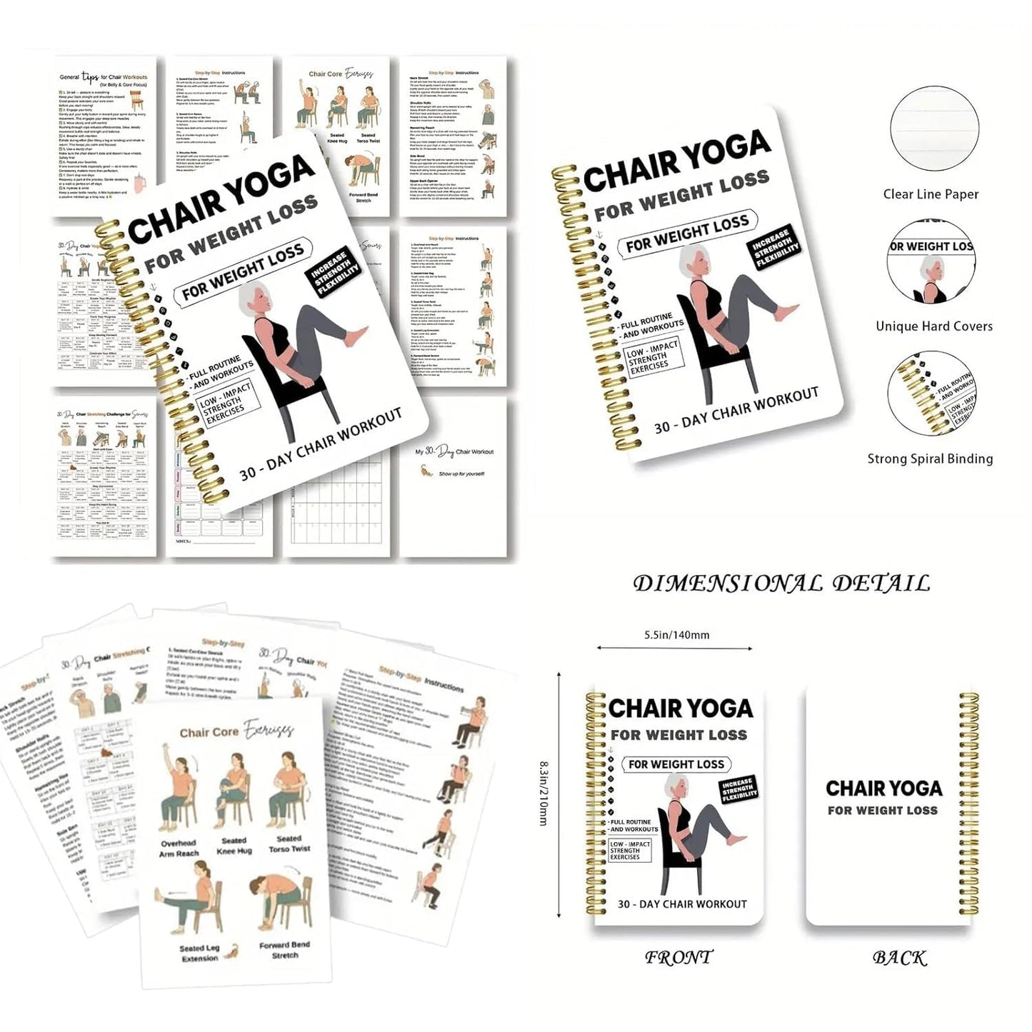 30-Day Chair Yoga Weight Loss Spiral Notebook Exercise Guide