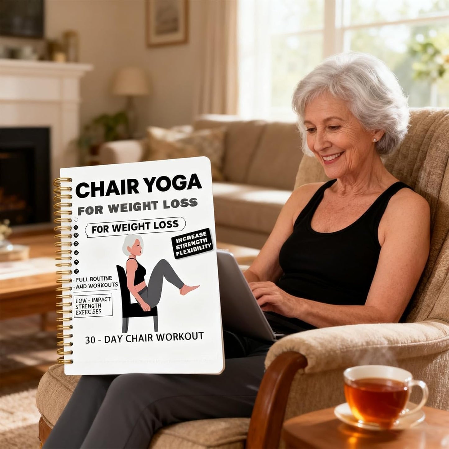30-Day Chair Yoga Weight Loss Spiral Notebook Exercise Guide