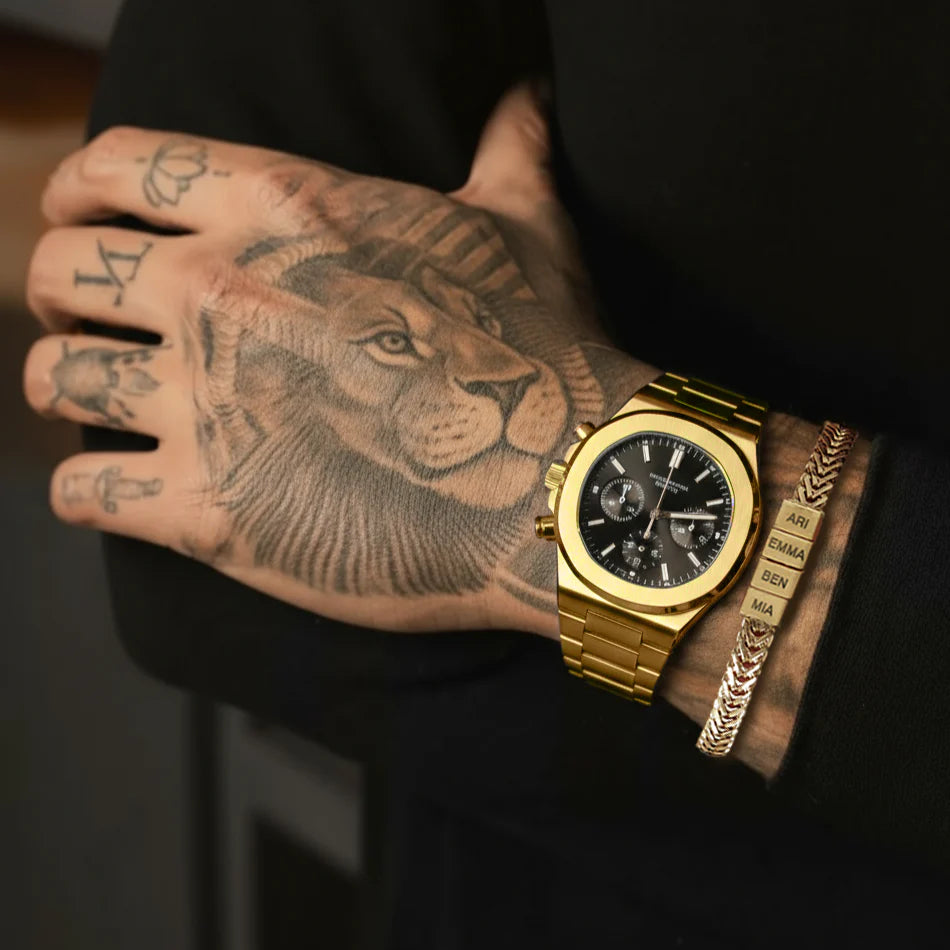 Personalize|Dad Bracelet With Kids’ Names - Gold