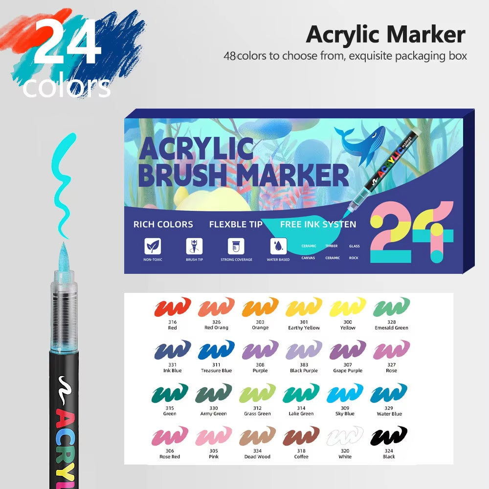 Direct-liquid Soft-tip Acrylic Marker 24/36/48/60/72 Colors