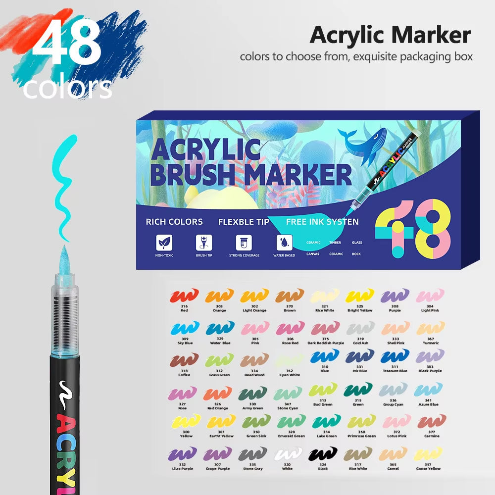 Direct-liquid Soft-tip Acrylic Marker 24/36/48/60/72 Colors