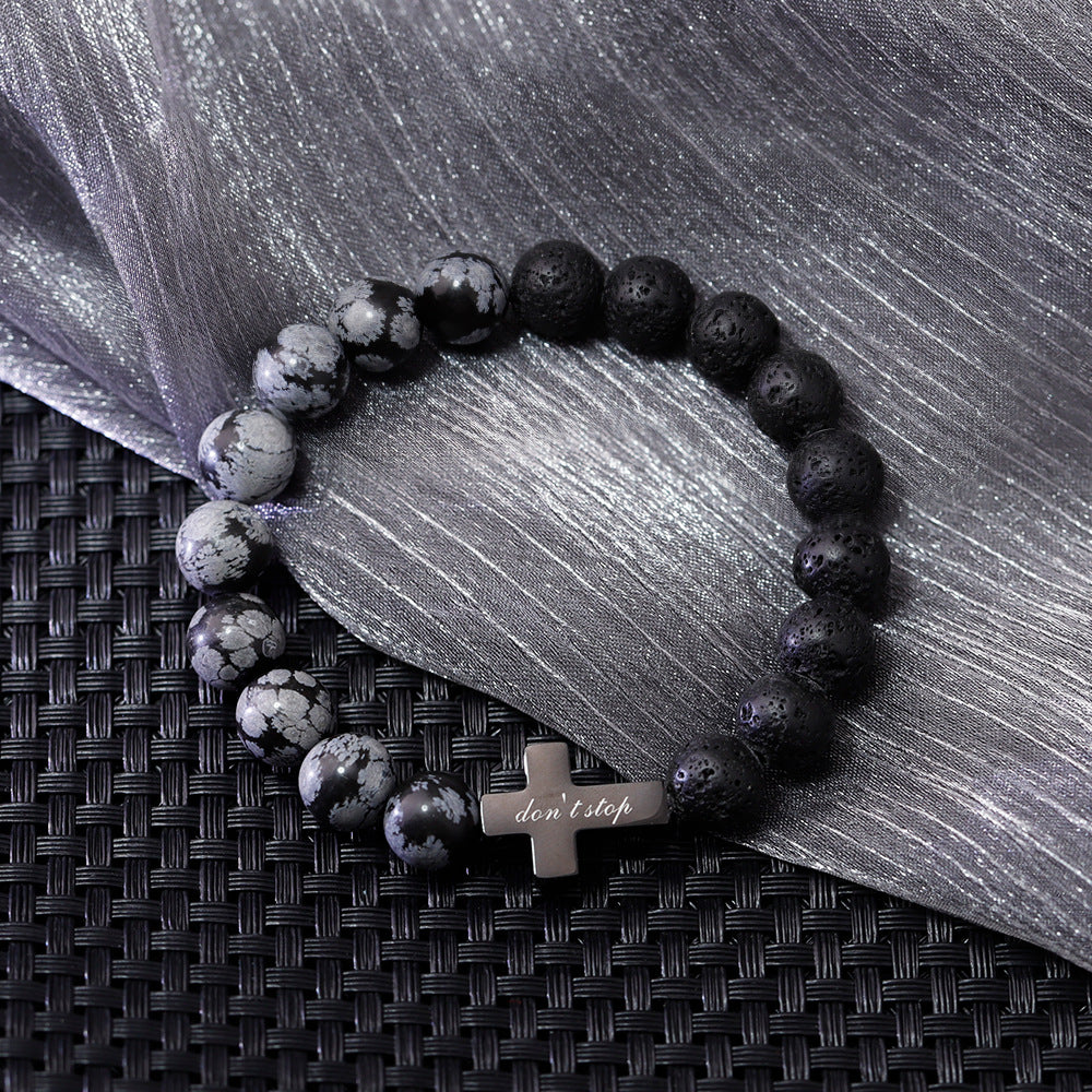 Personalize|Black Turquoise + Volcanic Stone CustomText Hommes Bracelet