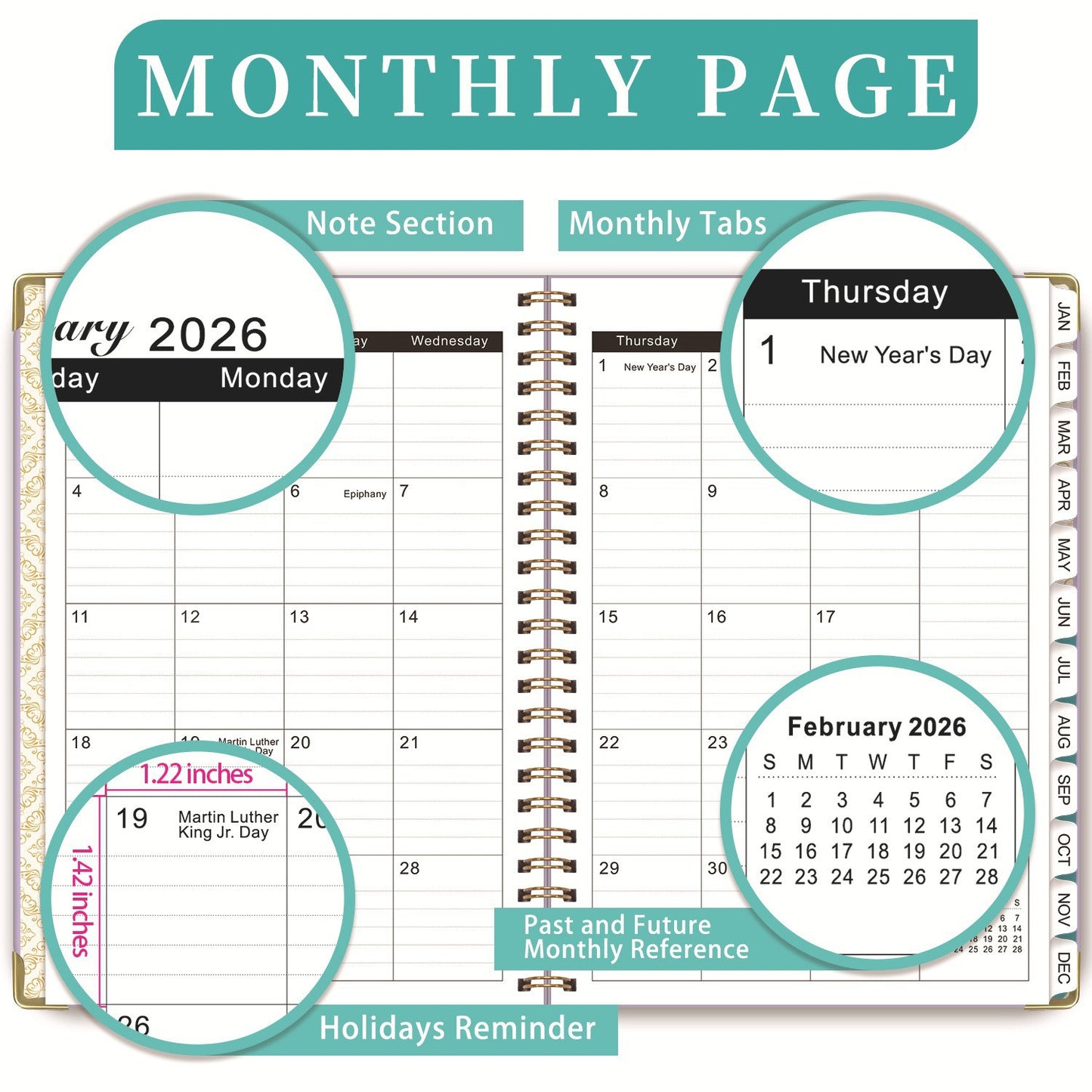 2026 Planner Notebook A5 Spiral Calendar 5 Colors
