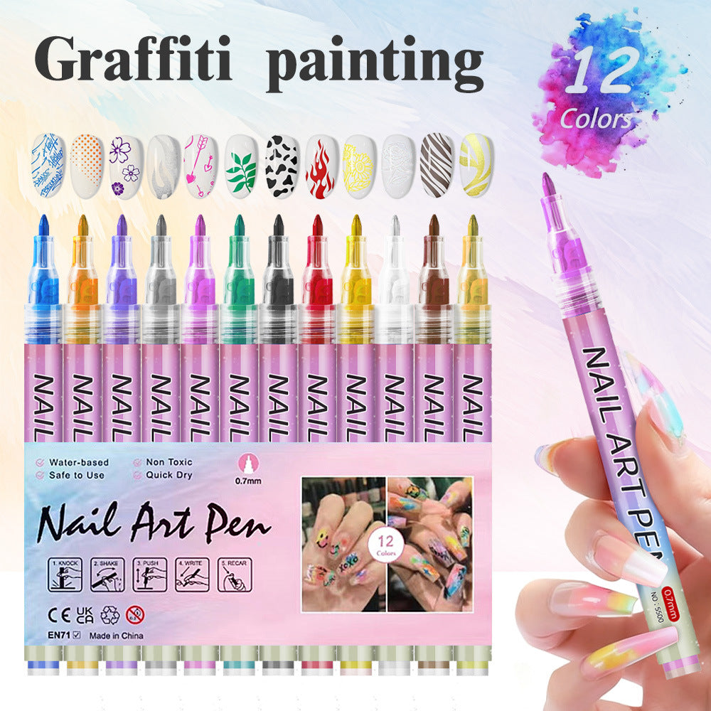 Nail art graffiti pen-Set of 12(0.7mm)