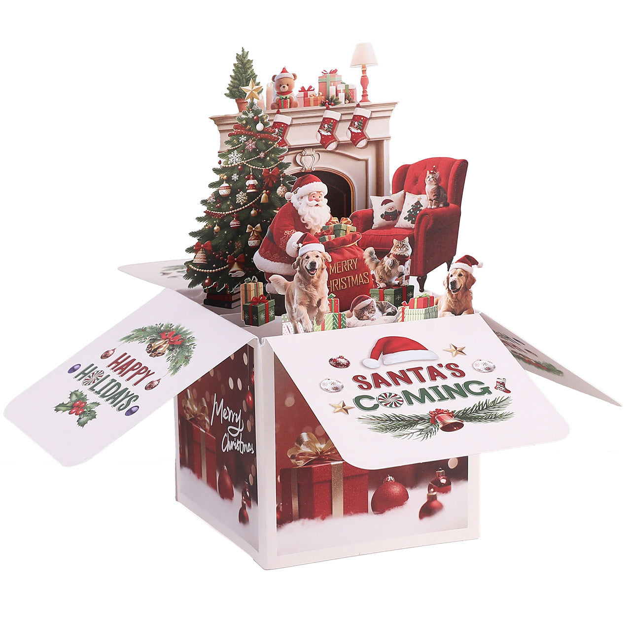 Christmas Cat And Dog Pop-up 3D Greeting Card