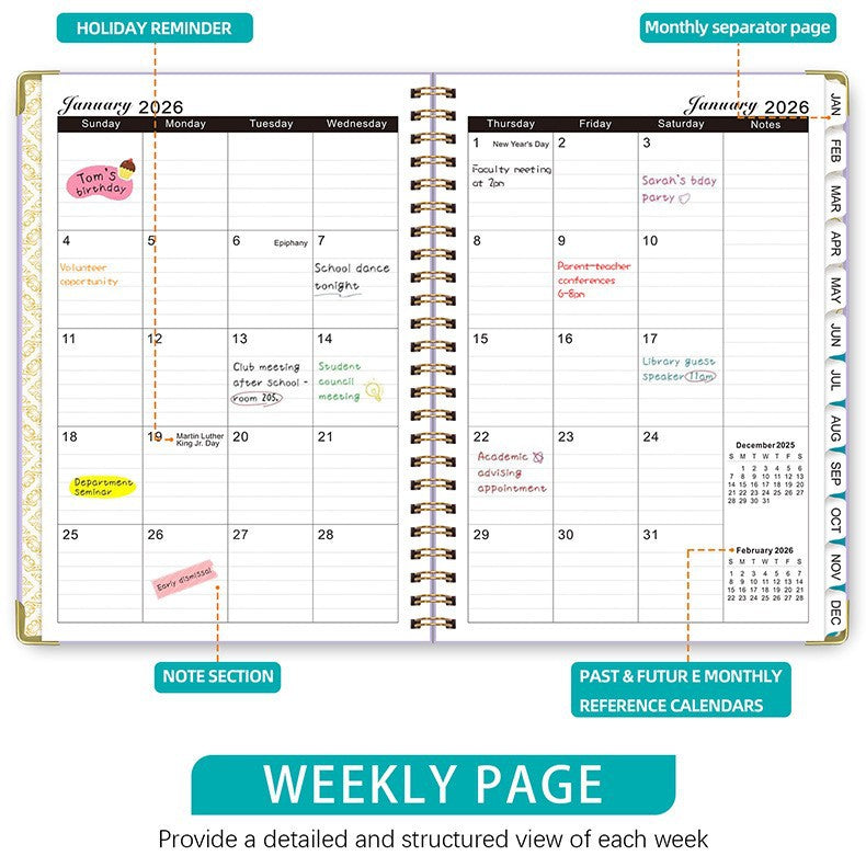 2026 Planner Notebook A5 Spiral Calendar 5 Colors