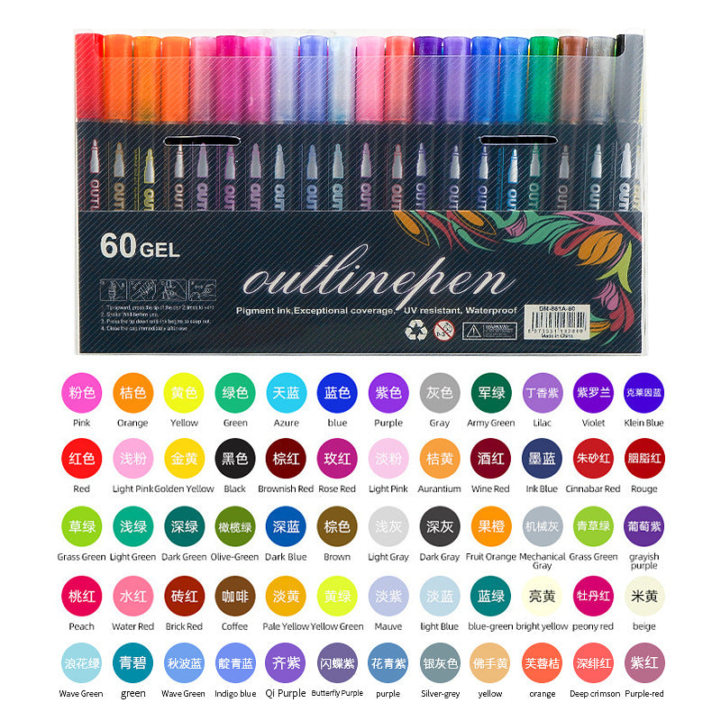 Dual-Line Glitter & Metallic Marker Pens - 48/60 Color Set