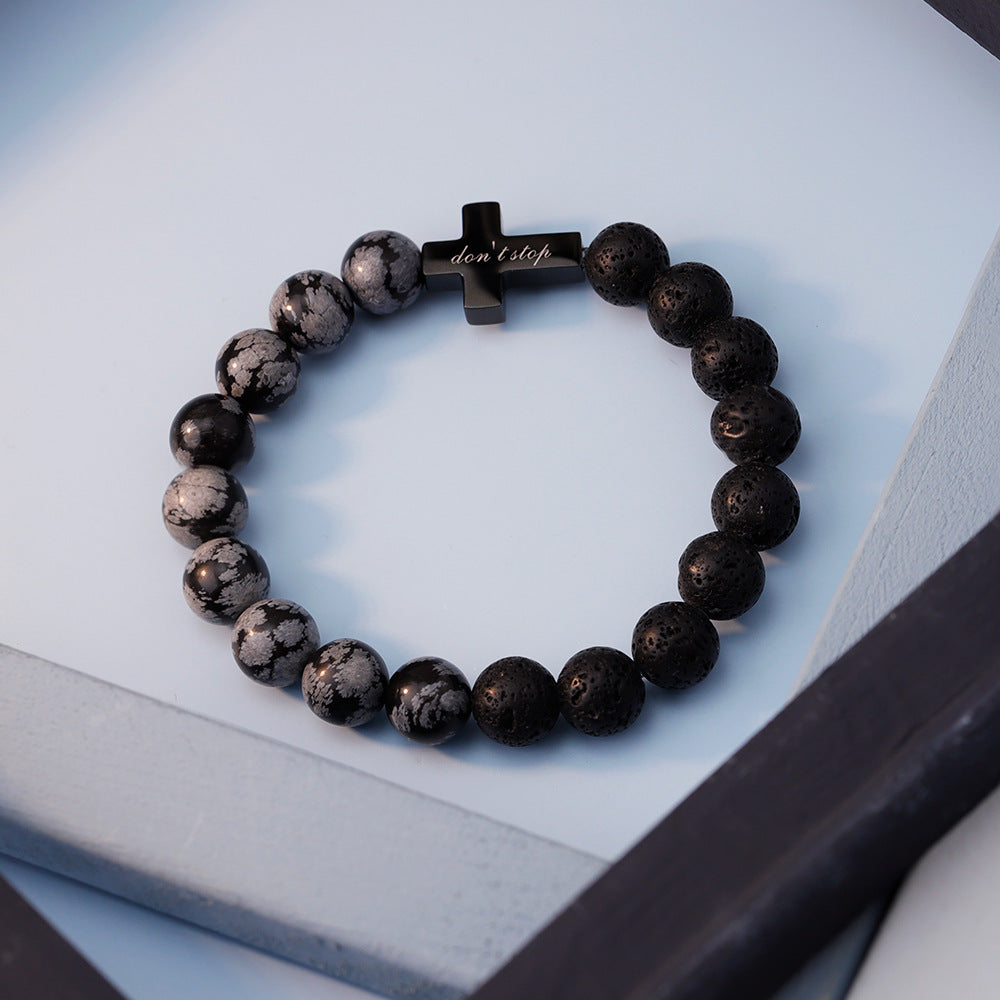Personalize|Black Turquoise + Volcanic Stone CustomText Hommes Bracelet