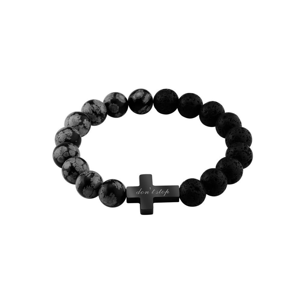 Personalize|Black Turquoise + Volcanic Stone CustomText Hommes Bracelet