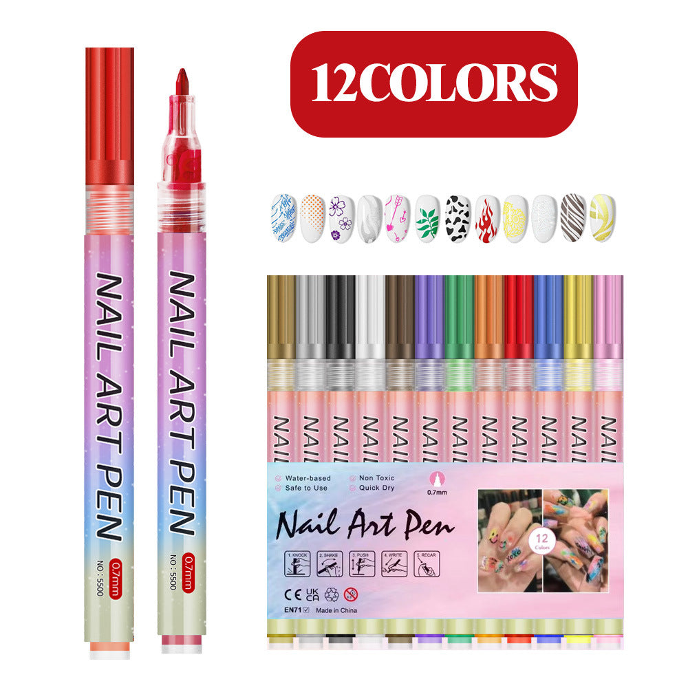 Nail art graffiti pen-Set of 12(0.7mm)