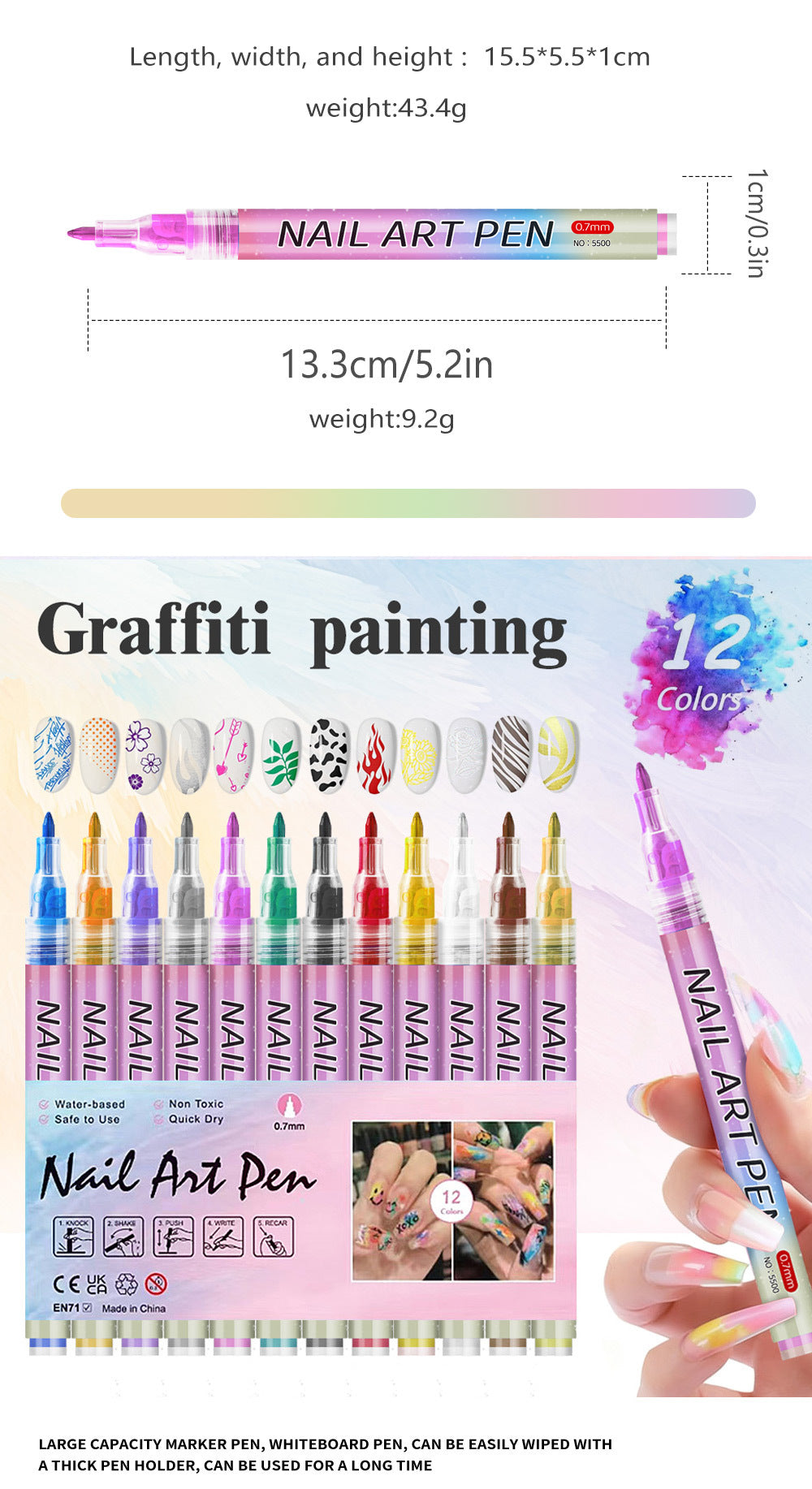 Nail art graffiti pen-Set of 12(0.7mm)