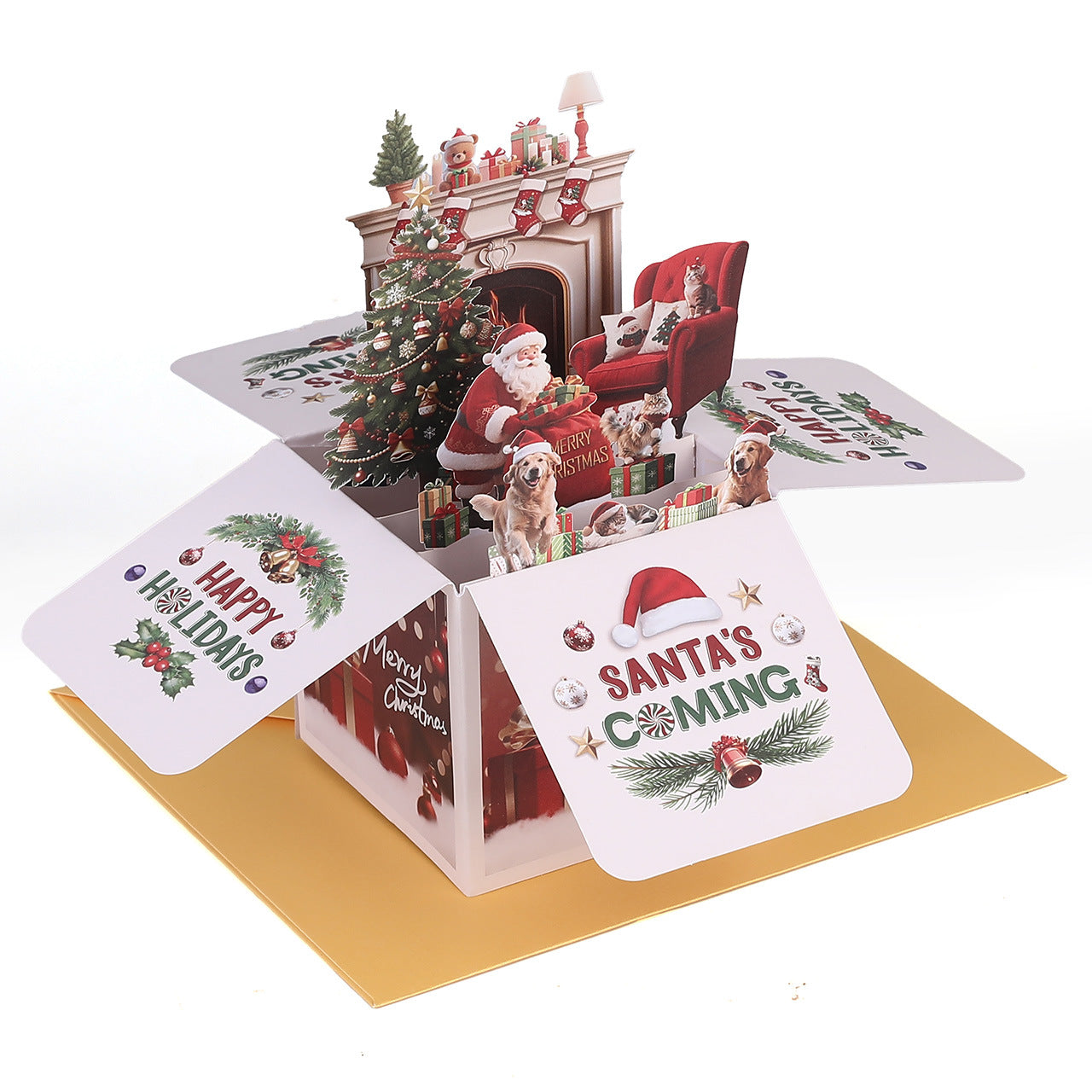 Christmas Cat And Dog Pop-up 3D Greeting Card