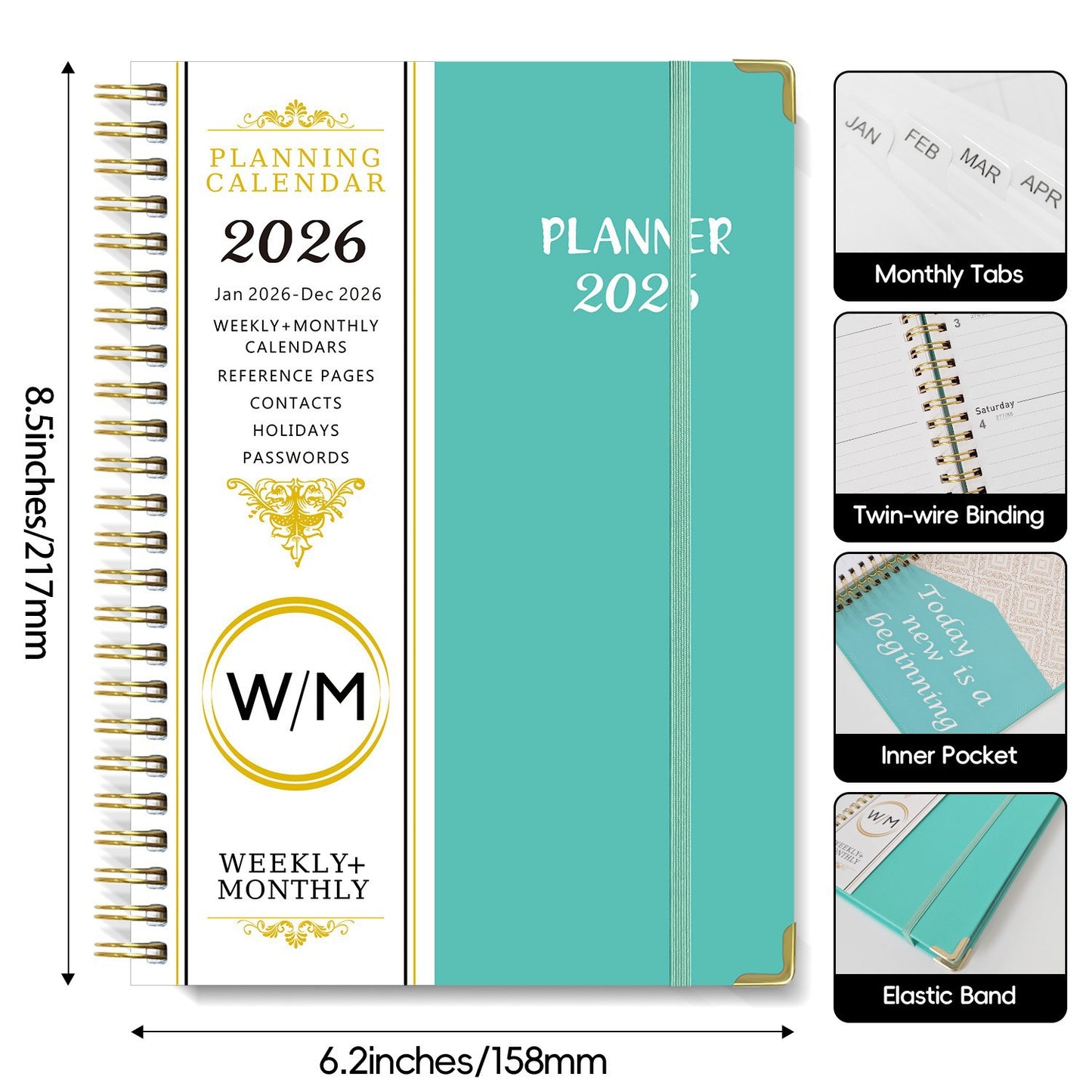 2026 Planner Notebook A5 Spiral Calendar 5 Colors