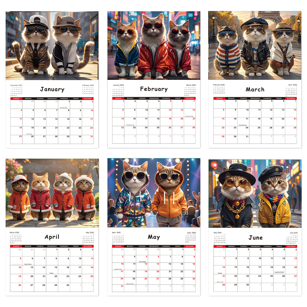 2026 New Stylish Cats Creative Calendar