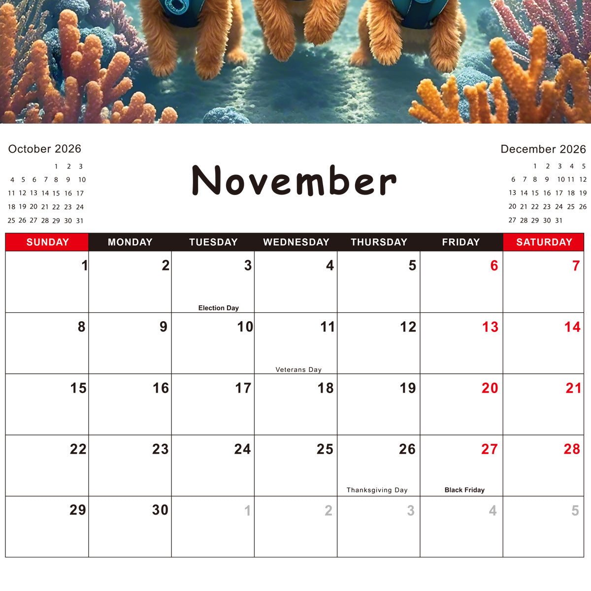 2026 New Stylish Dogs Pooping Creative Calendar
