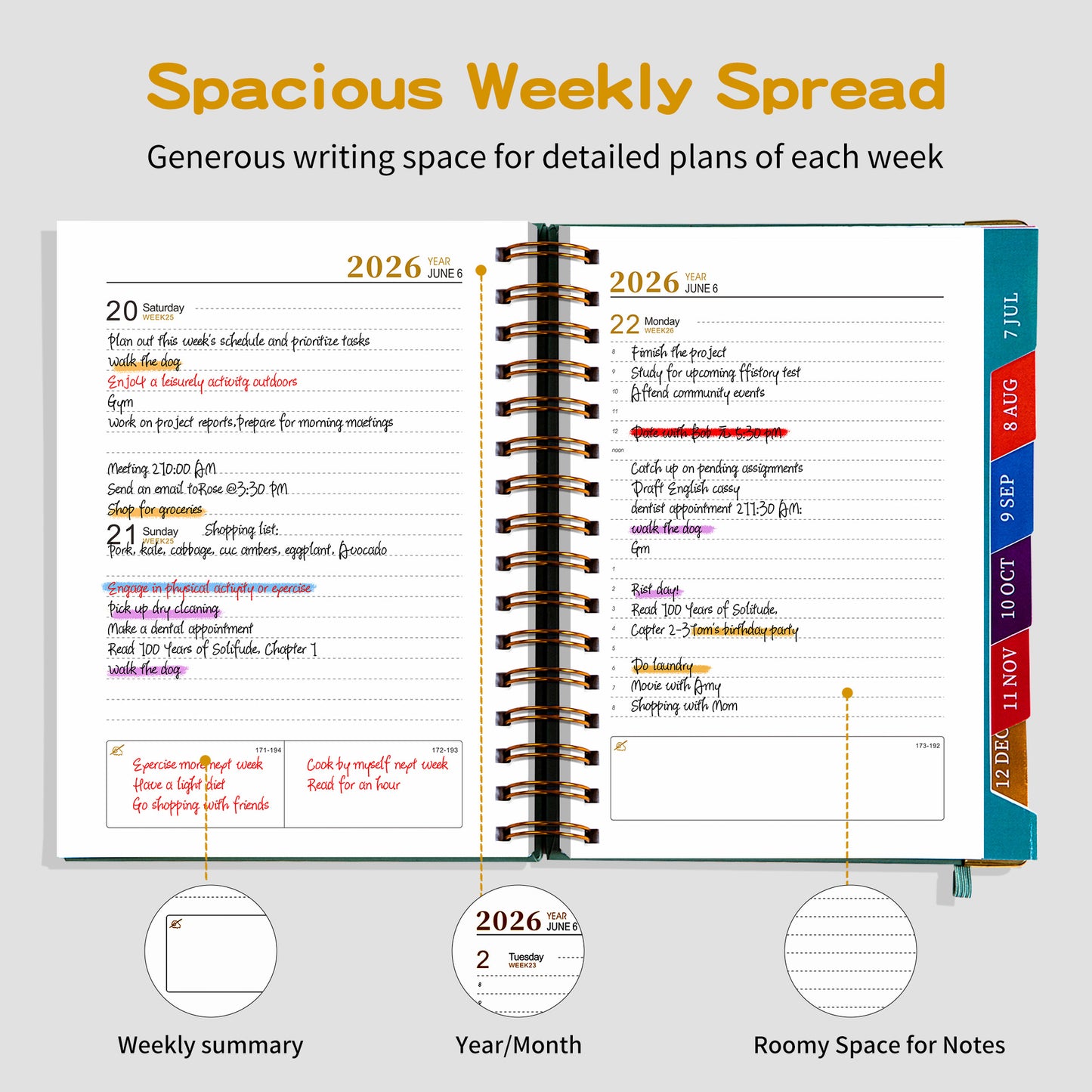 2026 Planner Notebook Coil Calendar A Weekly And Monthly Organizer for 365 Days A5 400 Pages