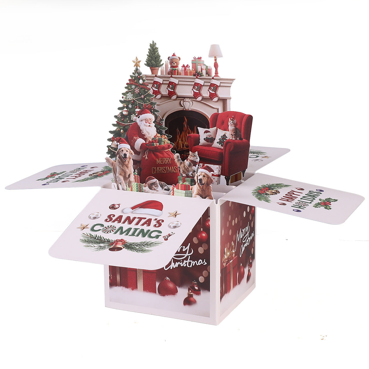 Christmas Cat And Dog Pop-up 3D Greeting Card