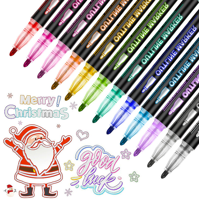 Dual-Line Glitter & Metallic Marker Pens - 48/60 Color Set