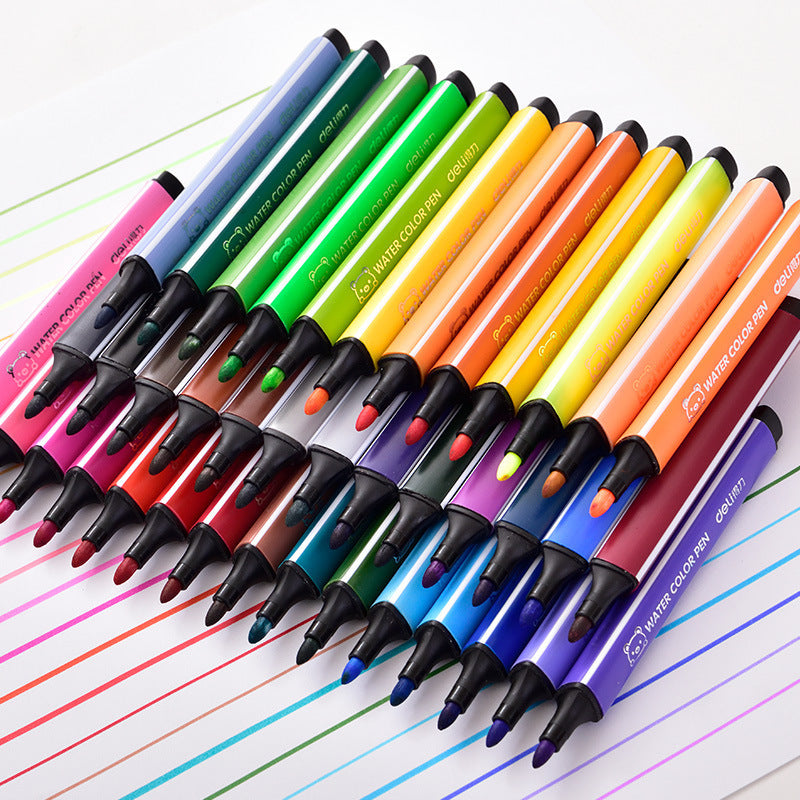 Deli Stationery Triangle Thick-Bar Watercolor Pens for Children's Drawing and Coloring, 48 Colors, Washable