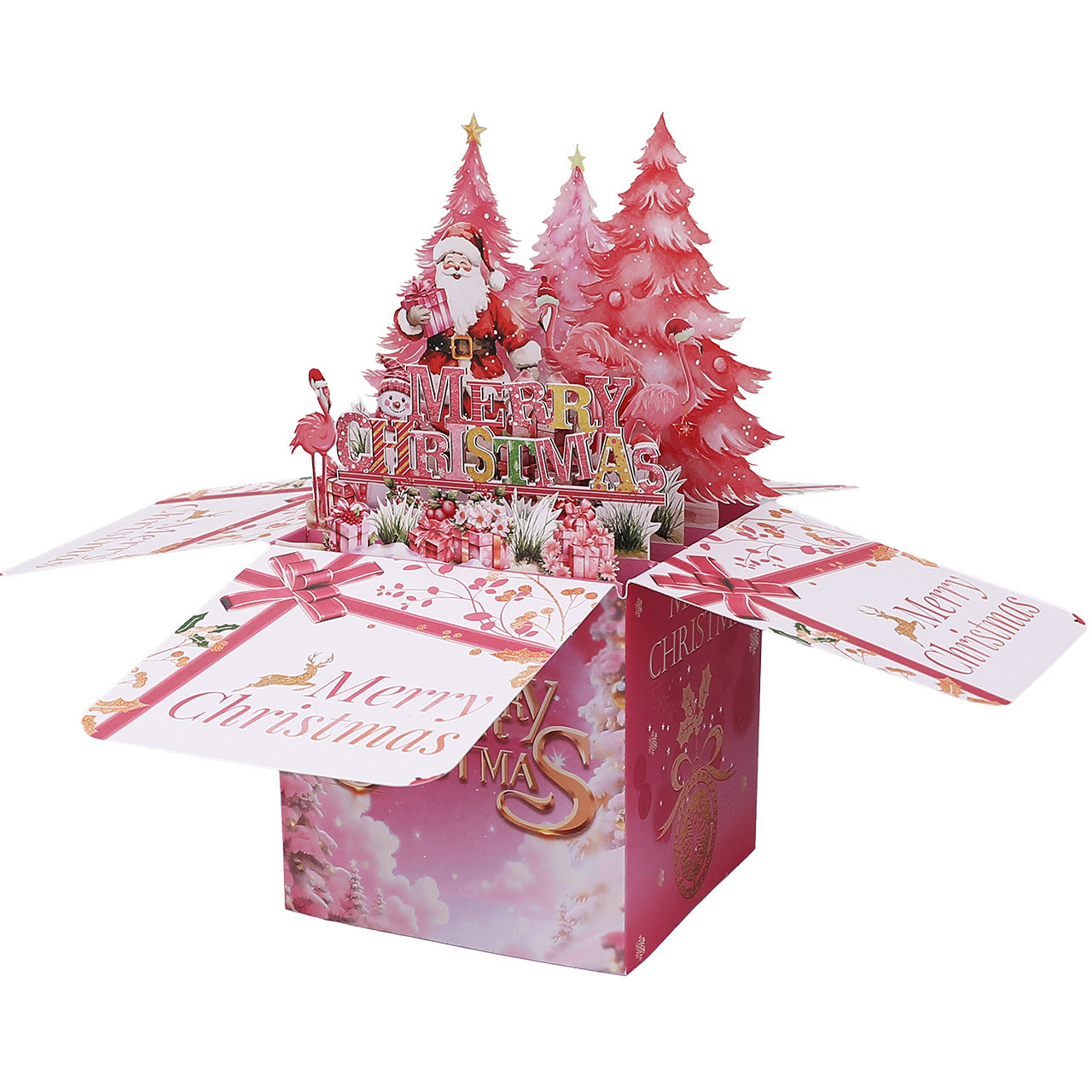 Christmas Flamingos Pop-up 3D Greeting Card
