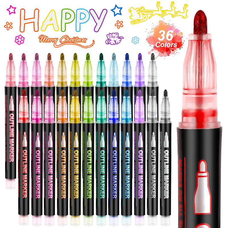 Dual-Line Glitter & Metallic Marker Pens - 48/60 Color Set