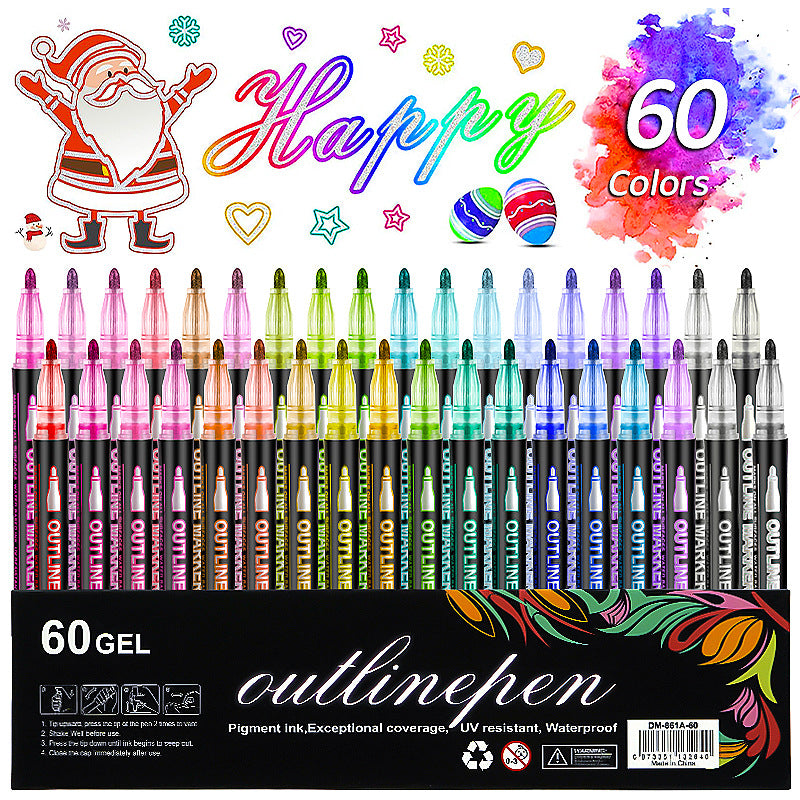 Dual-Line Glitter & Metallic Marker Pens - 48/60 Color Set