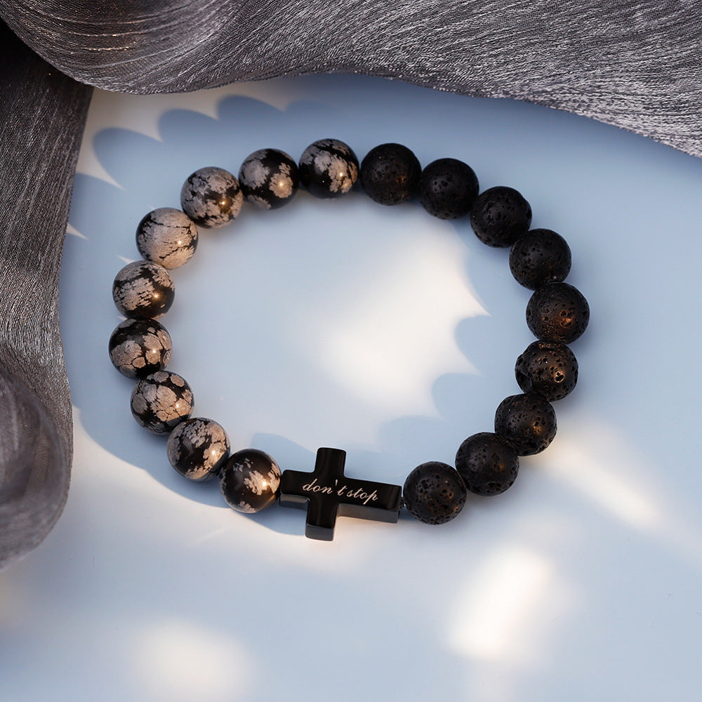 Personalize|Black Turquoise + Volcanic Stone CustomText Hommes Bracelet