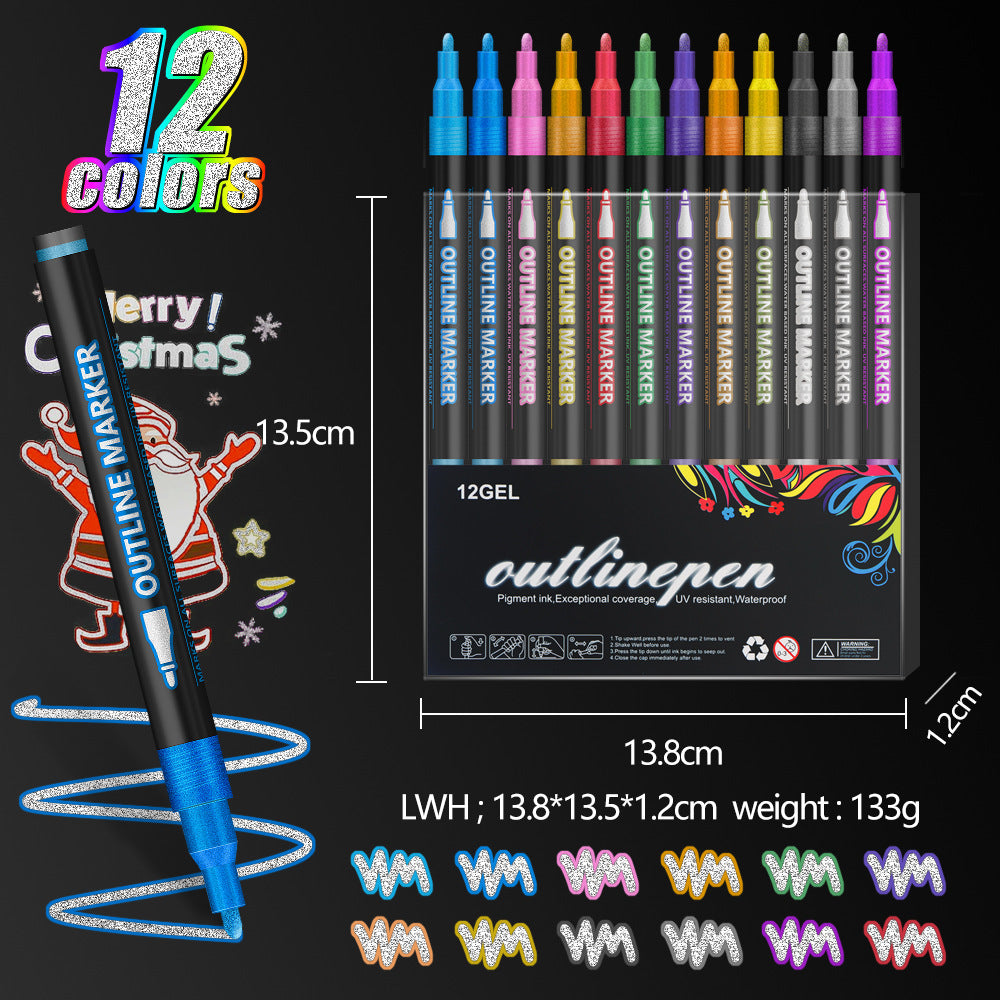 Double Line Outline Pens-8/12/24/36 Colors