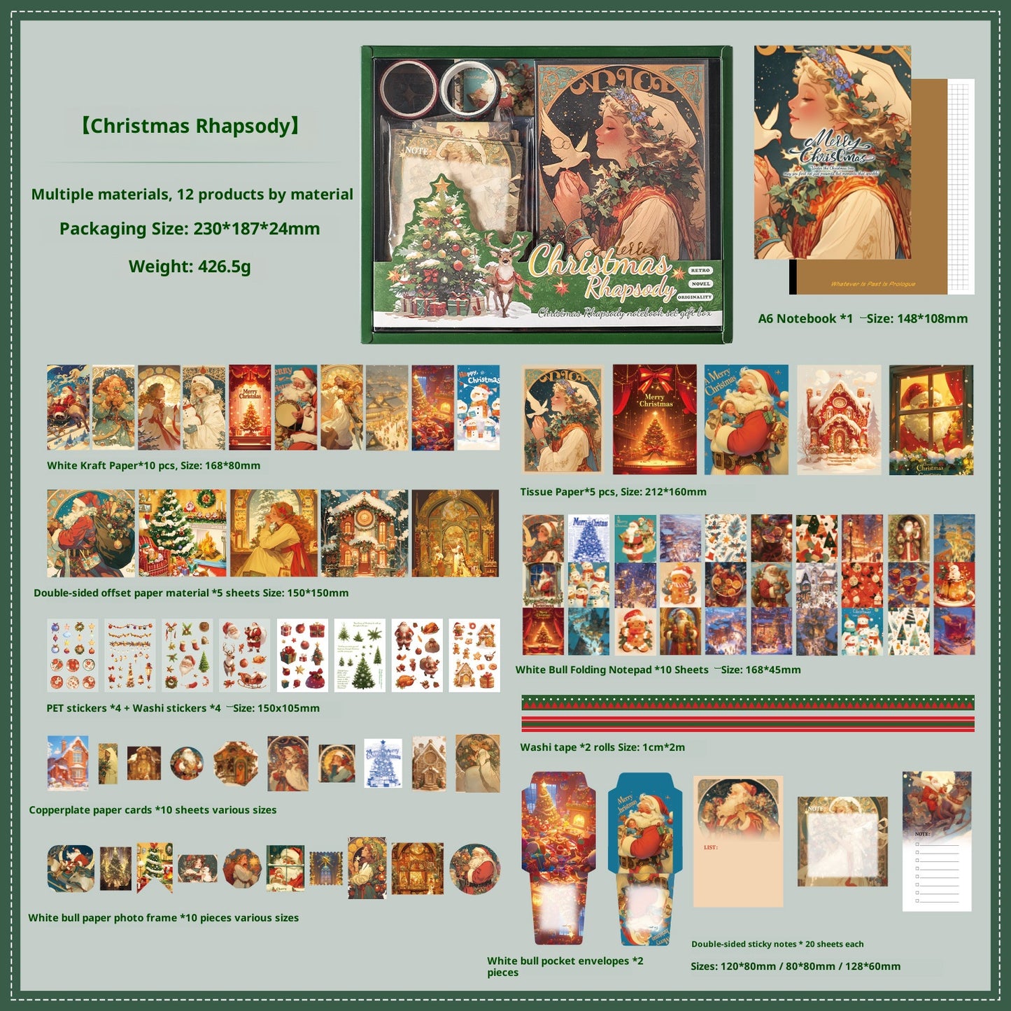 Christmas Eve DIY Journal Gift Box-Washi Tape, Stickers, and Material Paper