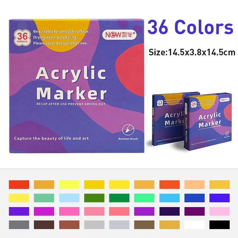 Acrylic Soft-tip Markers 12/24/36/48 Colors