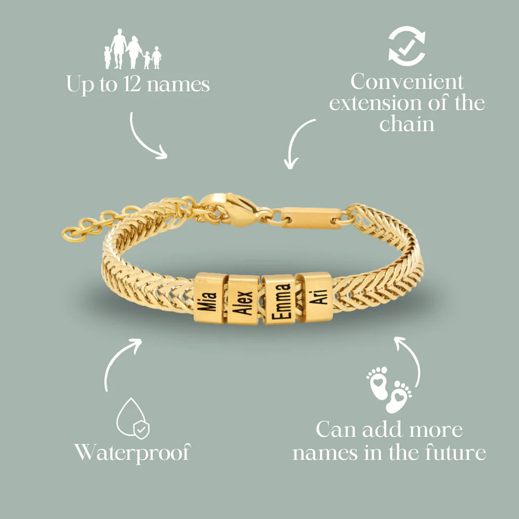 Personalize|Dad Bracelet With Kids’ Names - Gold
