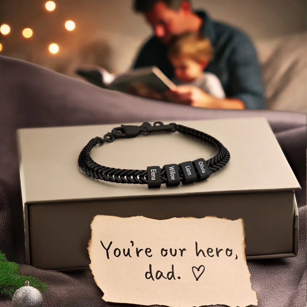 Personalize|Dan Bracelet - Dad Bracelet With Kids’ Names- Black
